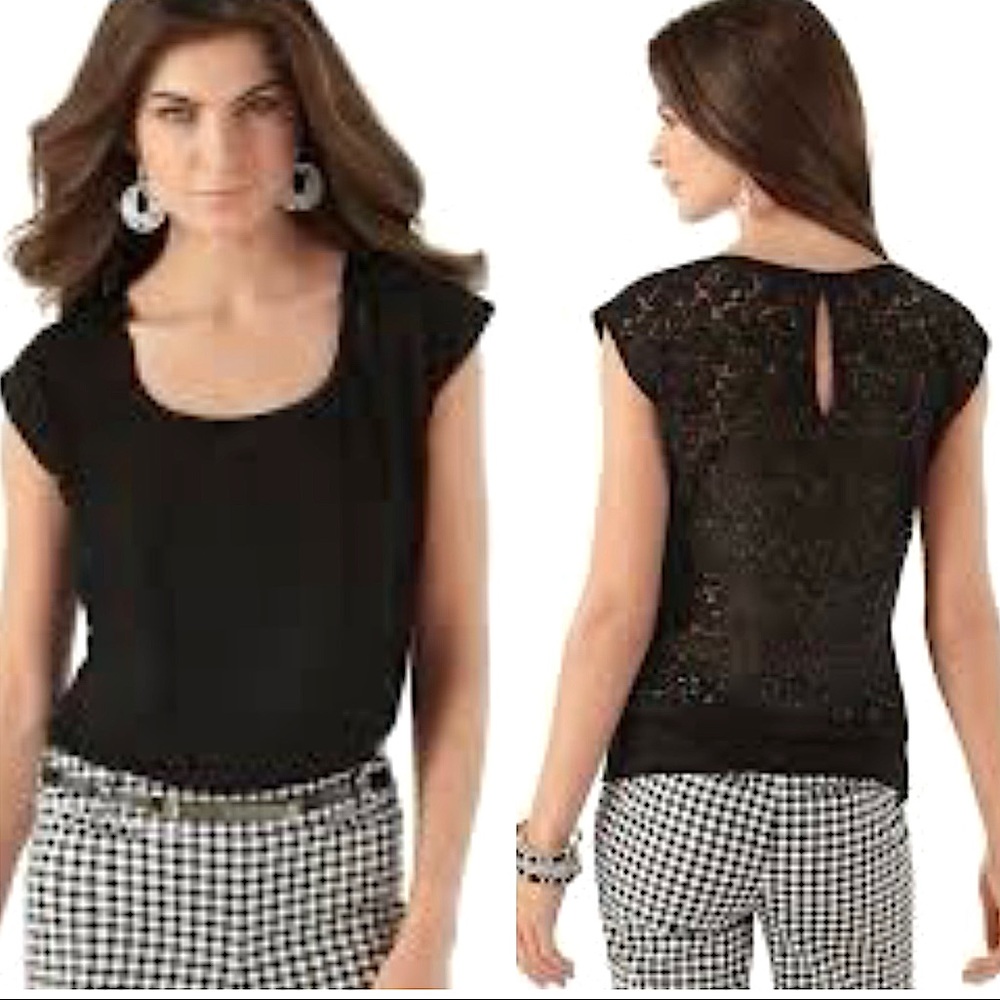 WHBM SHEER LACE BACK KNIT TOP